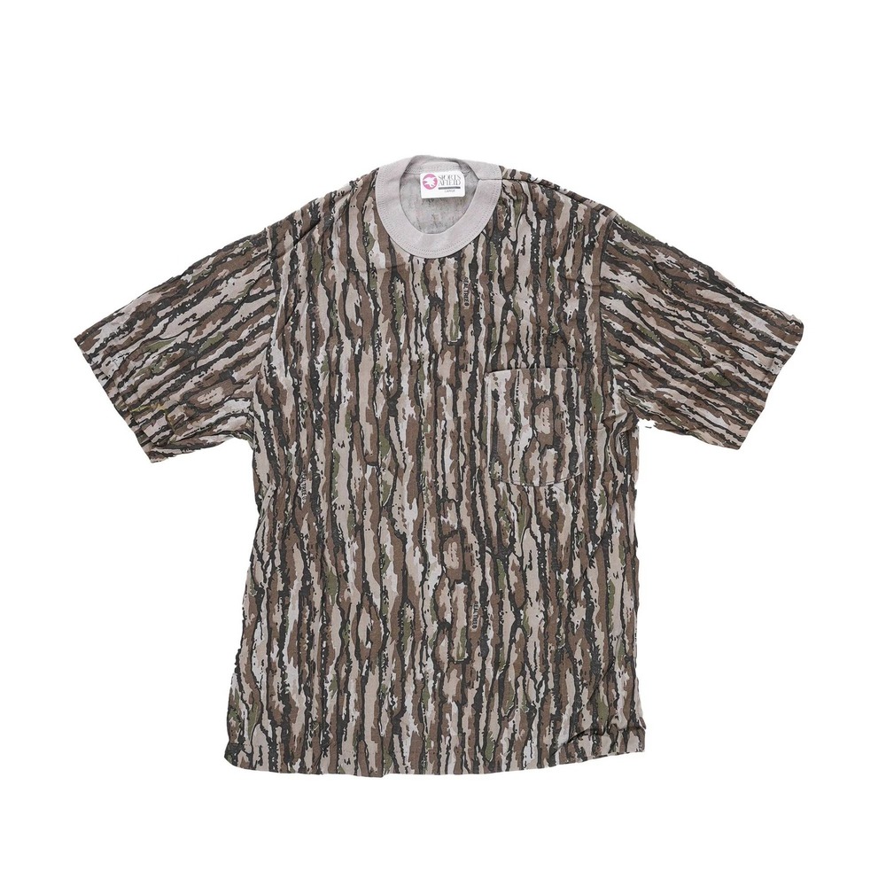 VTG Real Tree Camouflage Pocket T-shirt Made In USA Single Stitch Size XL *Flaw*